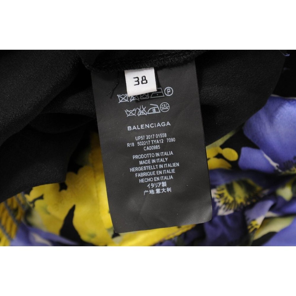 Balenciaga Women Mini Dress US 8 FR 38 Purple Yellow Floral Print Pleated Ruffle - Picture 10 of 11